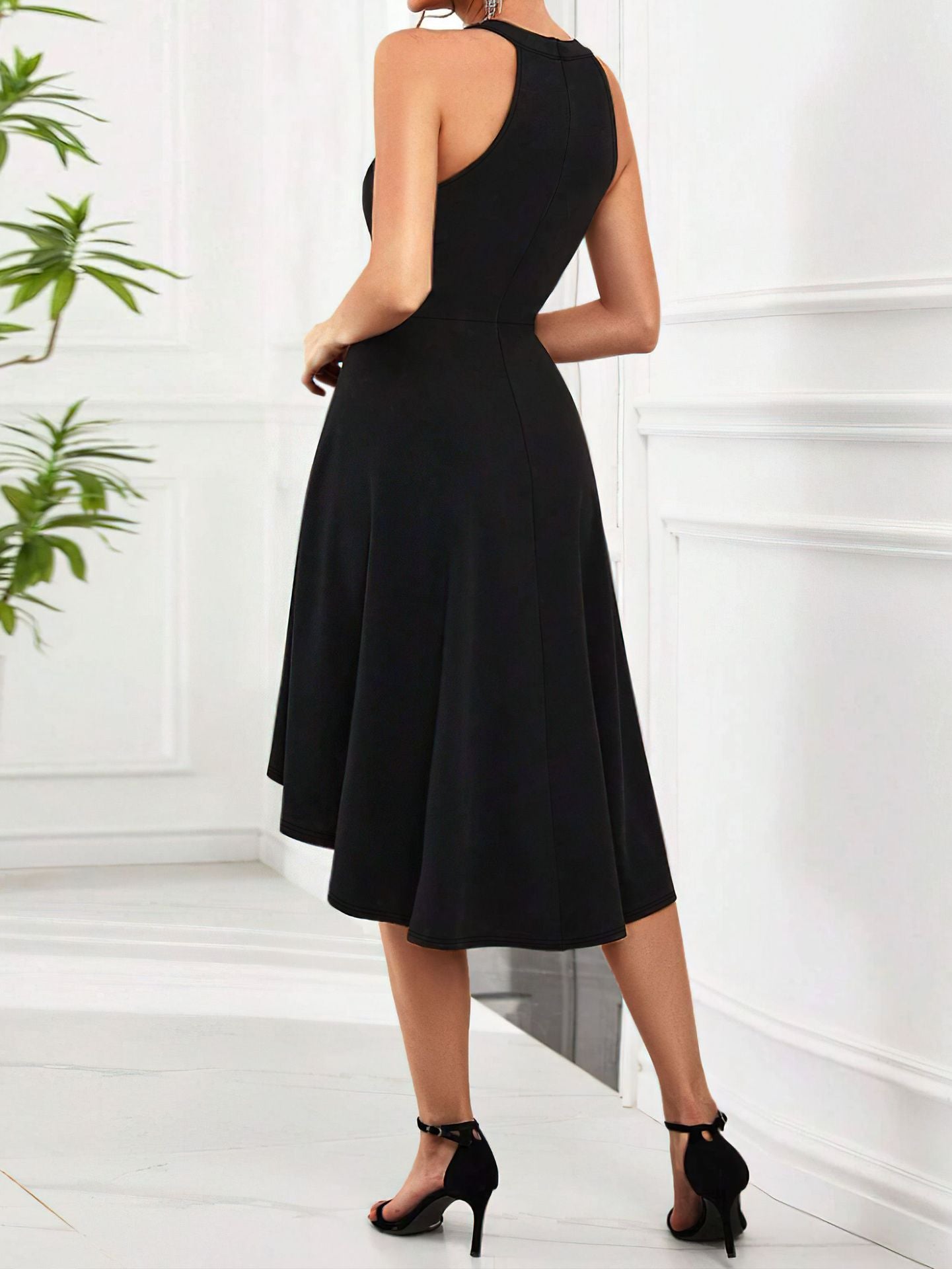 Black sleeveless midi dress from Elegant High Grade Evening Dress, perfect for langry fashion ملابس