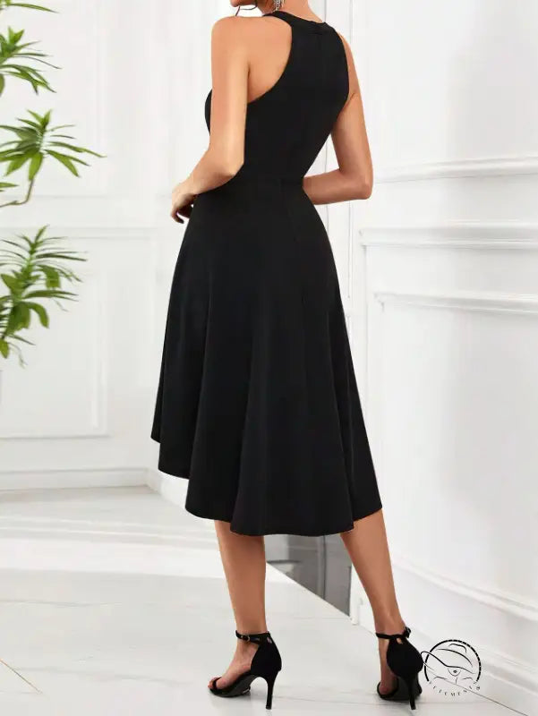 Elegant black sleeveless midi evening dress by Langry fashion