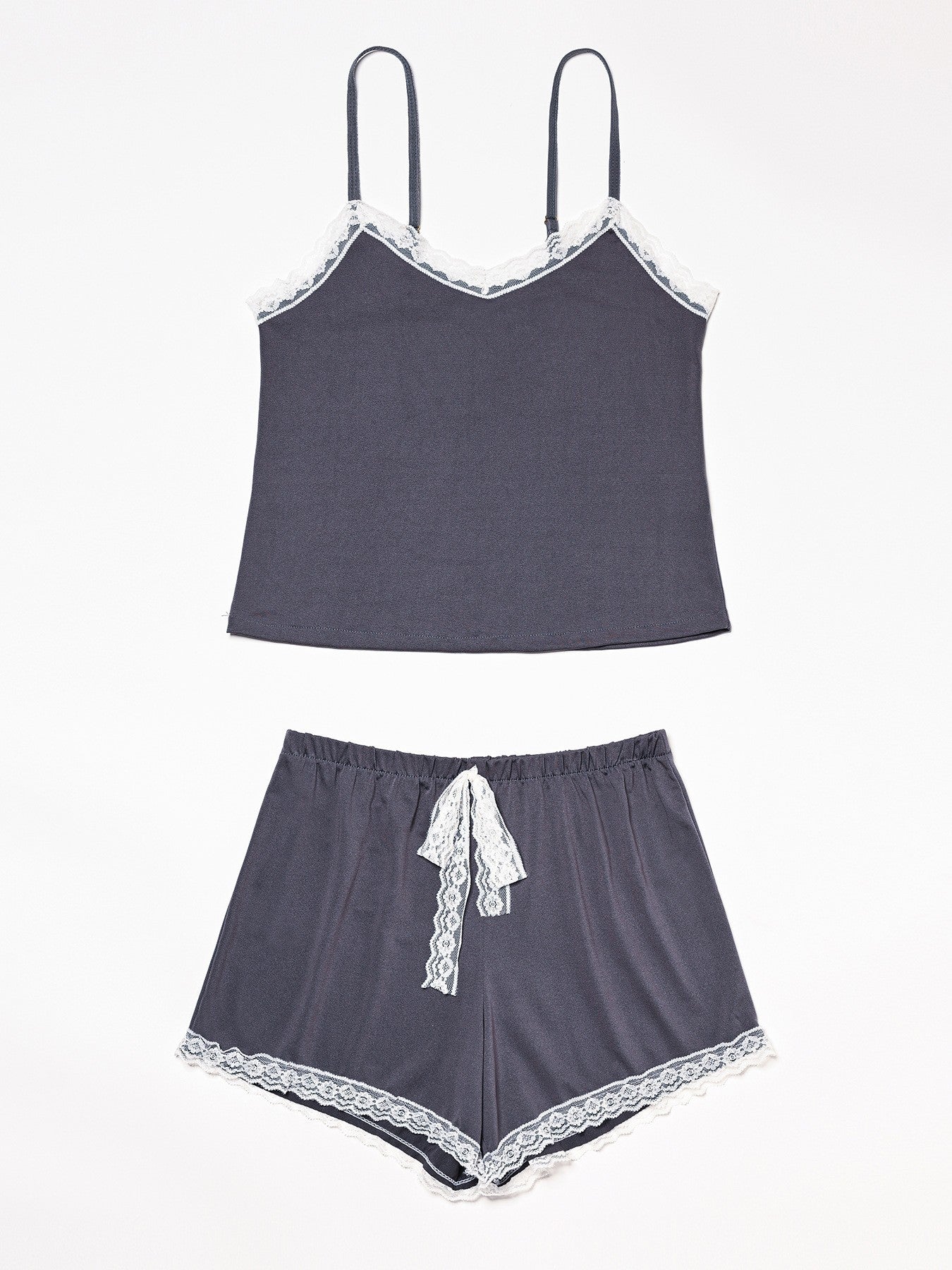 Gray pajama set with lace trim from Langry, ideal for fashionable comfort