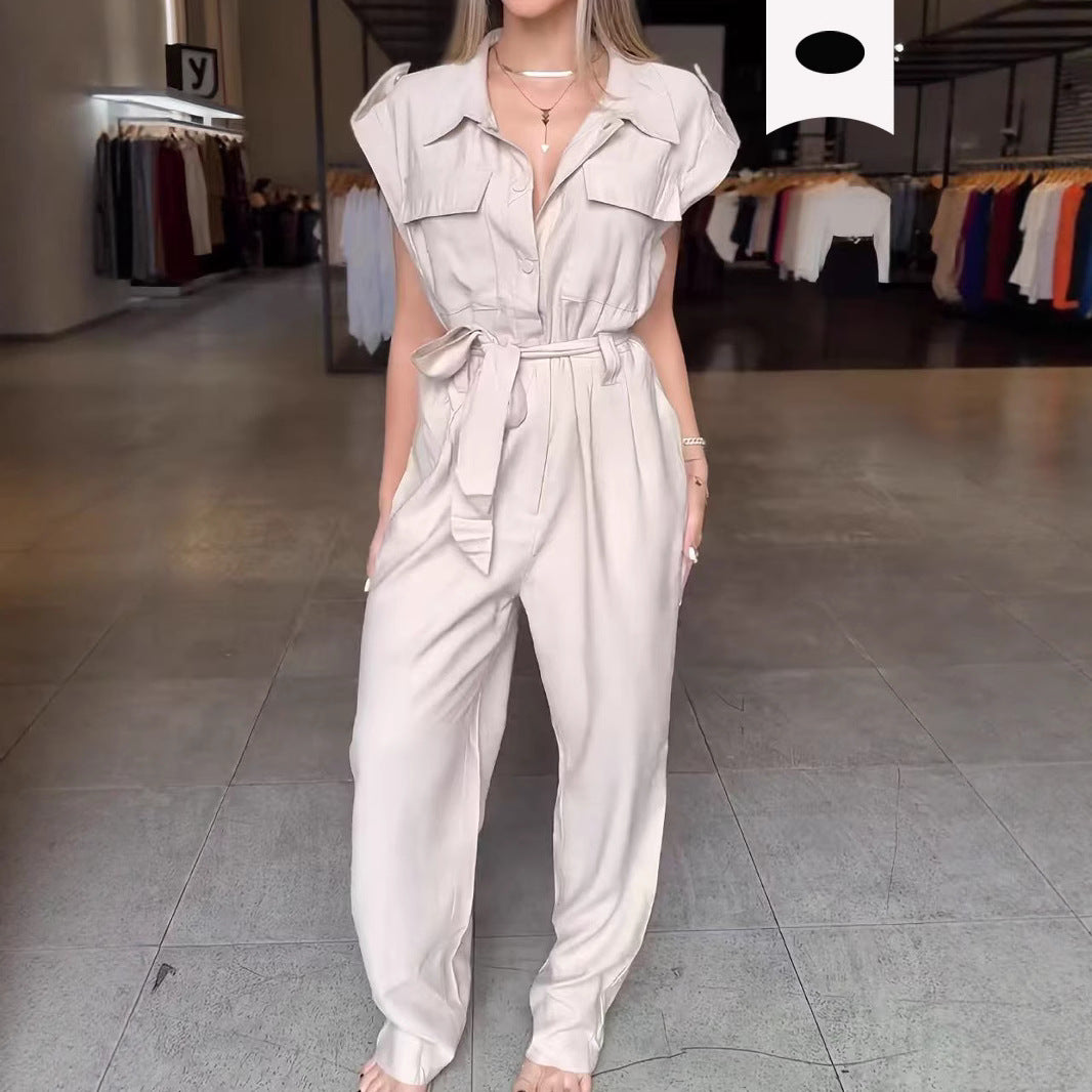 High Waist Long Leg Sleeveless Tooling Jumpsuit