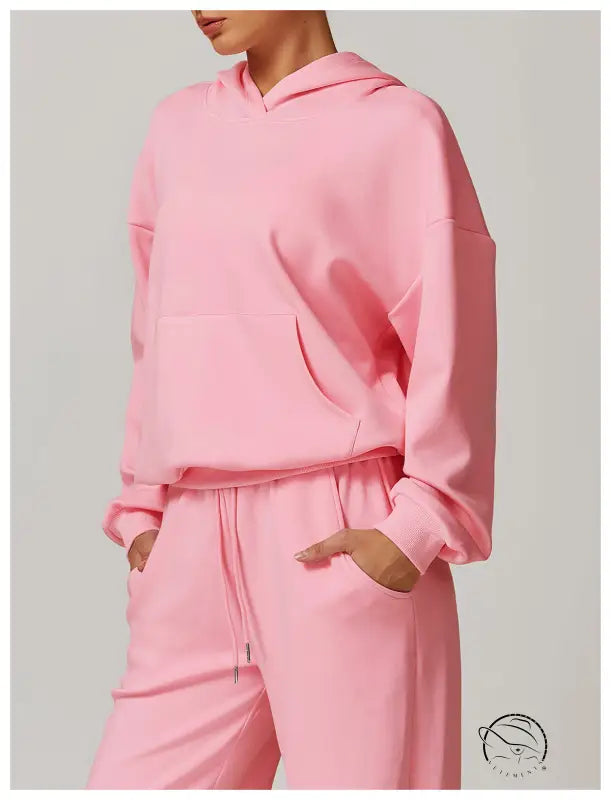 Langry pink hooded sweatshirt and sweatpants set in casual fashion ملابس