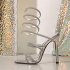 Langry fashion open toe rhinestone bow silver stiletto heel sandal