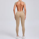 Beige langry backless yoga bodysuit for fashion ملابس