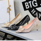 Langry fashion bowknot rhinestone stiletto pumps in gold, black, pink, silver