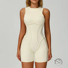 Cream-colored langry yoga jumpsuit in spandex fashion, high neckline