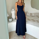 Navy blue spaghetti strap dress showcasing the Elegant Lace up A line Dress fashion