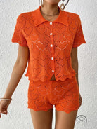 Beautiful beach sets: orange knit shorts and top ensemble