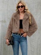 Langry faux fur cropped jacket with fluffy taupe collar