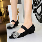 Langry fashion black velvet Mary Jane shoes with silver wings