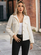 Langry fashion cream-colored woolen coat with belt waist and stand collar