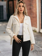 Langry fashion cream-colored woolen coat with belt waist and stand collar