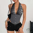 Langry fashion leopard print halter corset top with black shorts