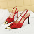Satin Bow Color Block Pointed High Heel