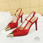 Satin Bow Color Block Pointed High Heel