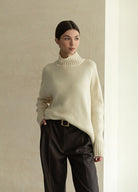 Cream cashmere turtleneck sweater in Langry fashion ملابس