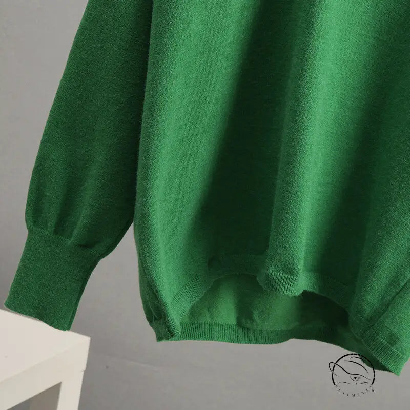 Bright green langry fashion sweater with polo collar and puffed sleeves