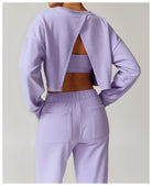 Lavender long sleeve open-back sweatshirt and pants set for autumn winter fashion