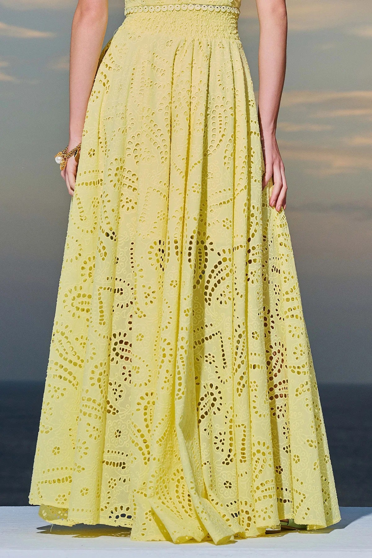 Yellow eyelet maxi dress from Casuall Vacation Loose Two Piece Set, ideal for langry fashion
