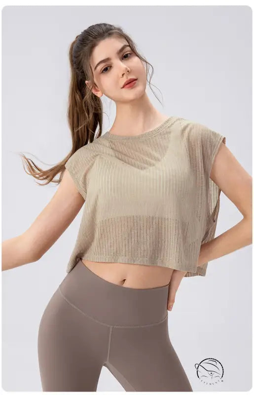 Summer Yoga Blouse Women Hollow out Cutout Breathable Sleeveless Top Short Loose Running Sports Workout