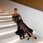 Elegant black lace gown featured in the Elegant Lace Slim Maxi Dress for sophisticated fashion