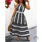 Black and white patterned halter Vacation Bare maxi dress