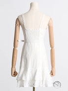 White lace summer machine embroidery sundress with waist slimming smocked bodice