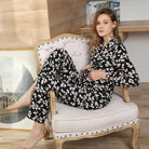 Langry fashion black floral pajama set for winter homewear