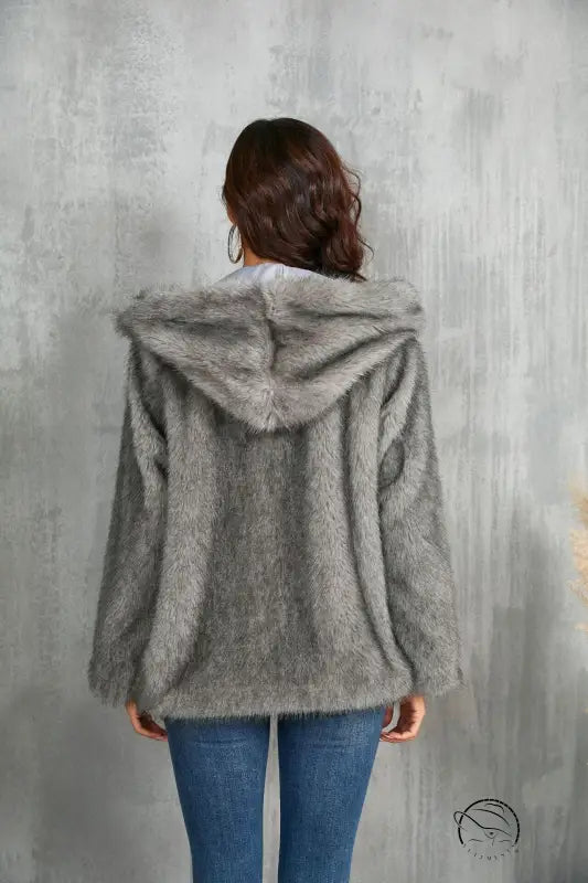 Grey Langry faux fur hooded jacket with relaxed fit