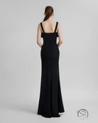 Elegant black rhinestone maxi dress with fitted silhouette