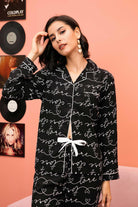 Langry fashion black and white love print pajama top with pearl buttons