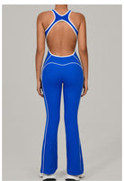 Royal blue and white striped Langry Beauty Back Yoga Jumpsuit with open back