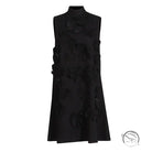 Sleeveless black floral dress with tie bow collar by Langry fashion