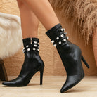 Elegant black stiletto ankle boots with rhinestone straps for fashionable ملابس and style