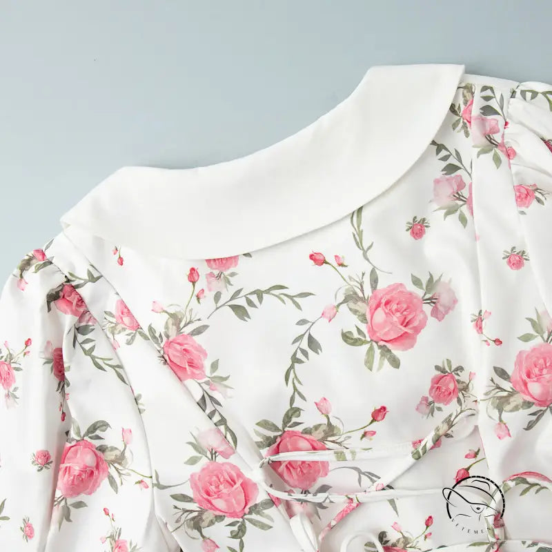 French v Neck Puff Sleeve Short Ruffled Dress