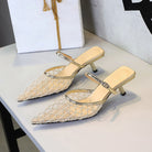 Langry fashion gold mesh high heel mule sandal with pointed toe