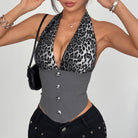 Grey Langry underbust corset in halter deep V plunge fashion