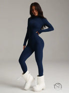 Navy blue langry fashion one-piece yoga bodysuit with fluffy boots