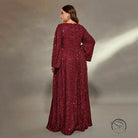 Extra flattering evening dress in sequin-covered maroon gown