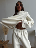 Winter Knitted Ankle Tight Pants Turtleneck Sweater Set
