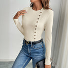 Cream ribbed knit cardigan with front buttons in Langry fashion ملابس