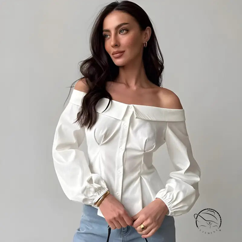 Elegant French off-shoulder shirt with puffy long sleeves