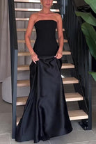 Sleeveless black Beautiful Satin Dress, a stylish choice for modern fashion ملابس