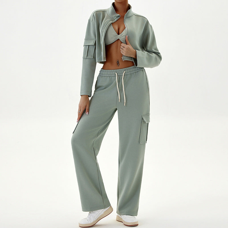 Sage Green Athletic Set for Women Autumn Winter Casual Sportswear Fashion ملابس