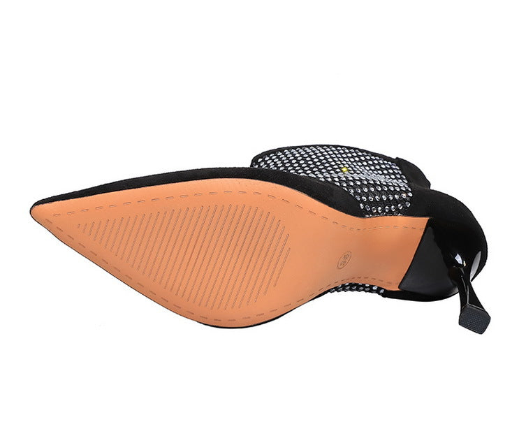 Langry fashion black patent leather pointy-toe flat with silver studs and zipper