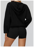 Langry black hoodie with shorts set, loose comfortable exercise coat fashion ملابس