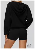 Langry black hoodie with shorts set, casual fashion wear