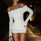 Elegant off-the-shoulder langry fashion white mini dress with corset bodice