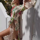 Long Sleeve Holiday Floral Print Cardigan Lace Up Dress Women