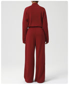Red Langry woolen wide-leg jumpsuit in casual warm fashion set
