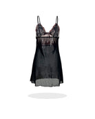 Black lace butterfly embroidery nightdress with sheer overlay